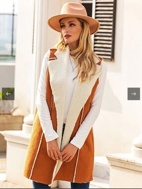 BCBGeneration Camel Faux-Suede Vest with Cream Shearling Lining